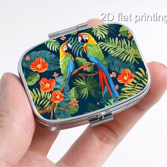 1pc  Classic Jungle Parrots Pill Case - Picture 1 of 4